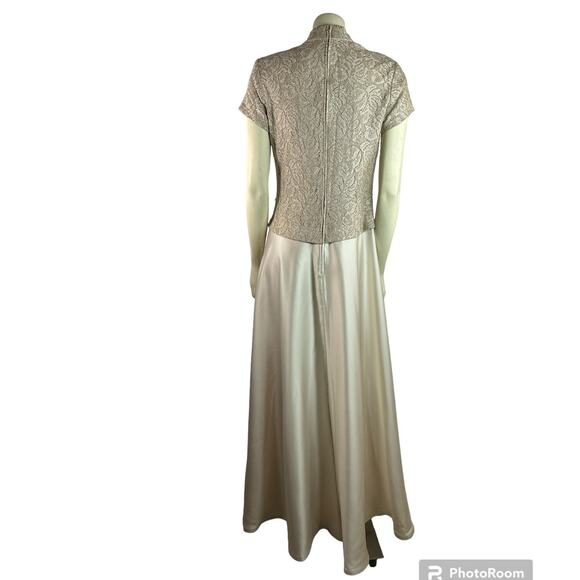 Vintage Y2K Bari Jay Champaign Maxi Dress Gown lace bodice full skirt size 11-12 - Picture 8 of 12